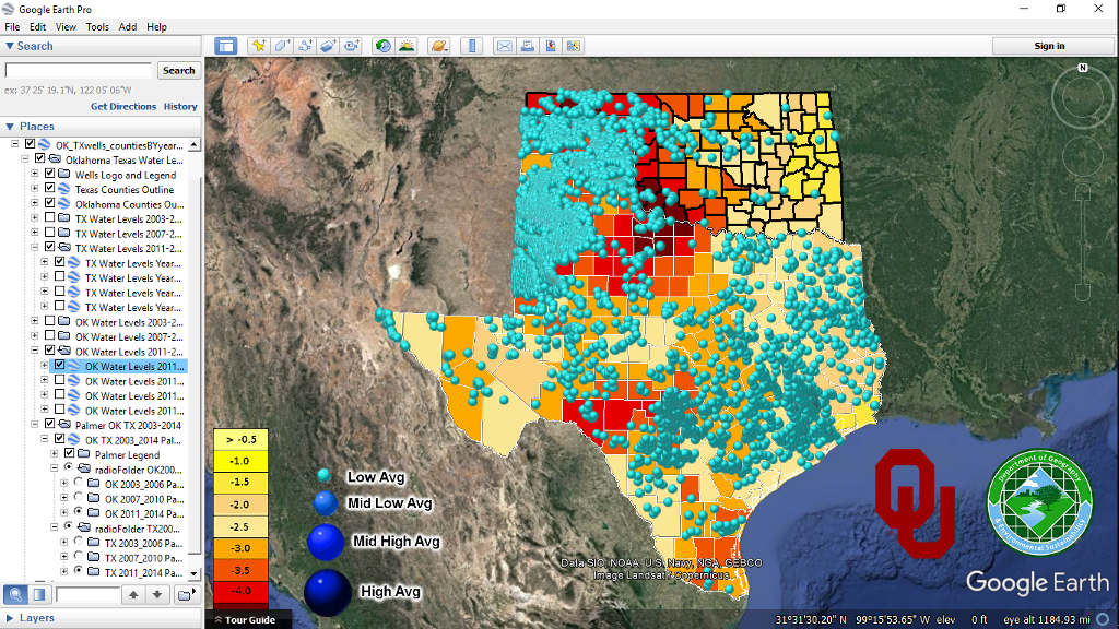 Oklahoma & Texas 2011 to 2014 low levels only