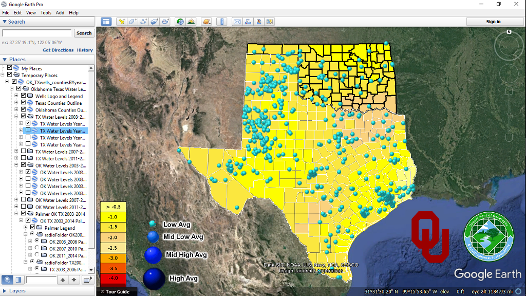 Oklahoma & Texas 2003 to 2006 low levels only